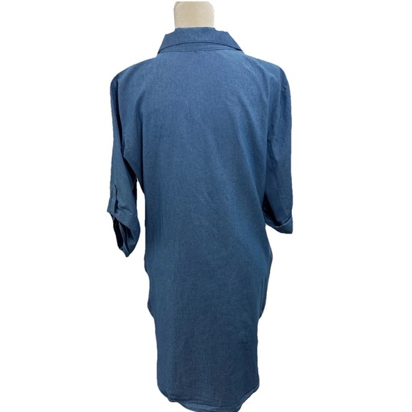 NY Collection Chambray Shirt Dress Women’s XL Roll-Tab Sleeve Cotton Stretch - Picture 3 of 8